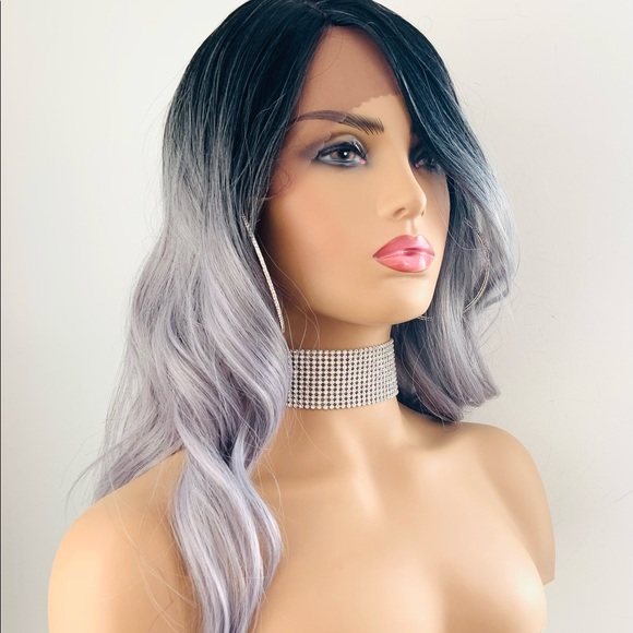 22” Ombre Lilac Premium Fiber Lace Front Wig - Picture 3 of 11